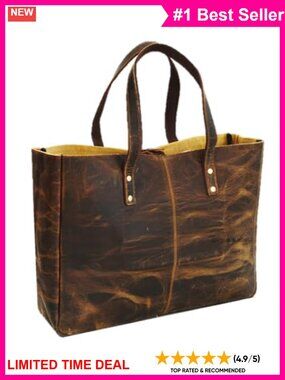 Genuine Buffalo Leather Tote Bag Large Shoulder Bag Travel Handbag